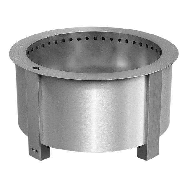 A BREEO stainless steel fire pit bowl with holes in it.