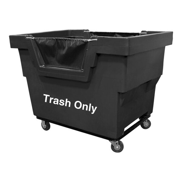 A black Royal Basket Trucks mail truck with a "Trash Only" decal.