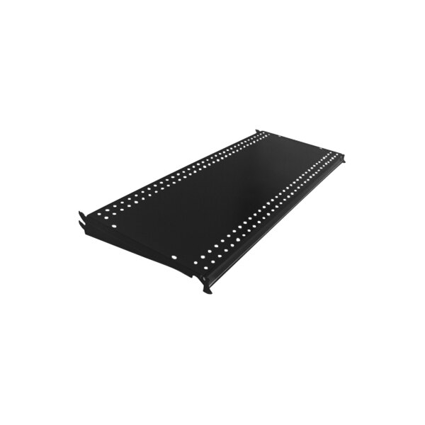 A black rectangular metal plate with holes.