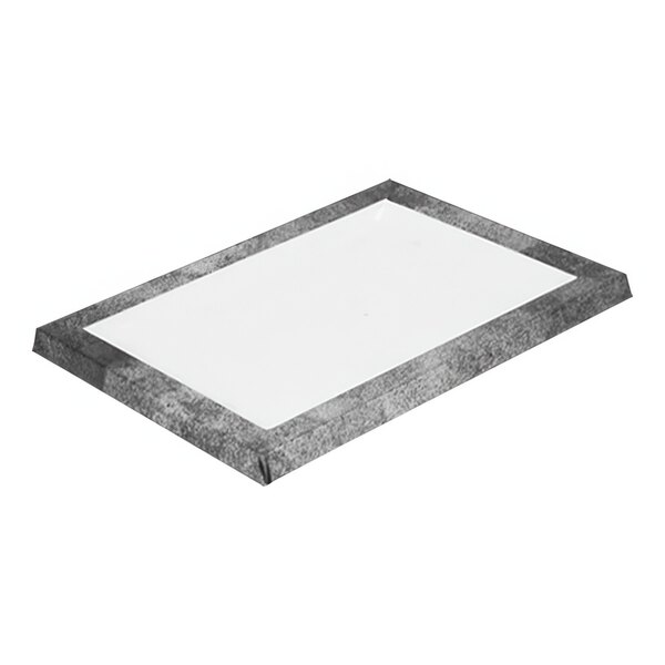 A rectangular white melamine tray with a gray top.