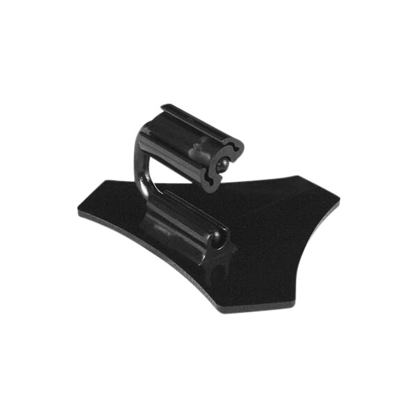 A close-up of a black polycarbonate Dalebrook table card holder with a black handle.