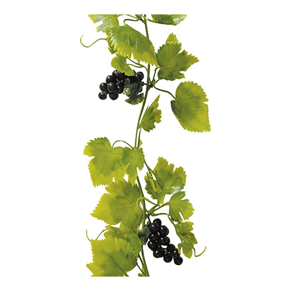 A close-up of a Dalebrook artificial green vine with black grapes.