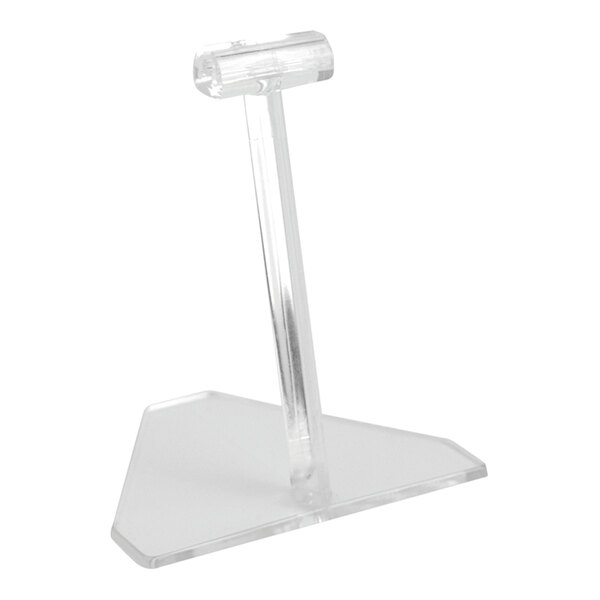 A clear plastic Dalebrook card holder with a clear plastic base.