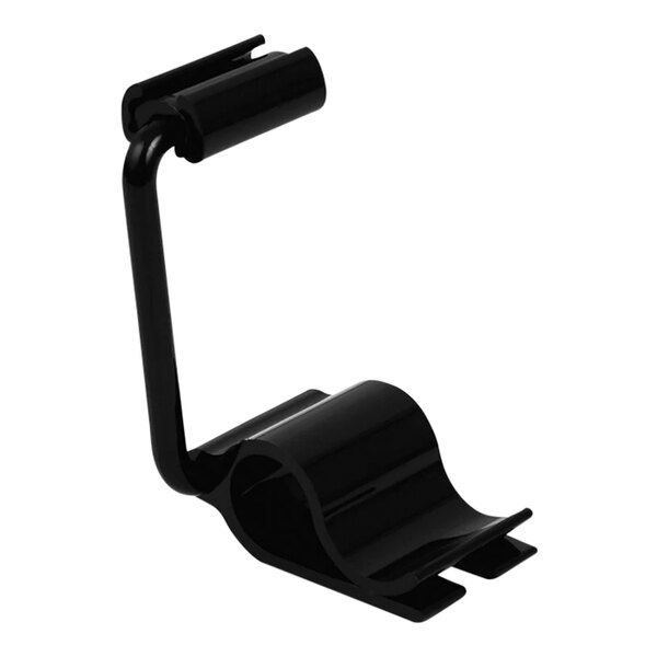 A black polycarbonate clamp-style card holder with a white background.