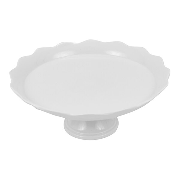 A white Dalebrook pedestal cake stand with a wave design.