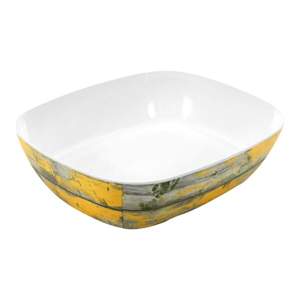 A yellow and white Dalebrook by BauscherHepp Tura melamine crock.