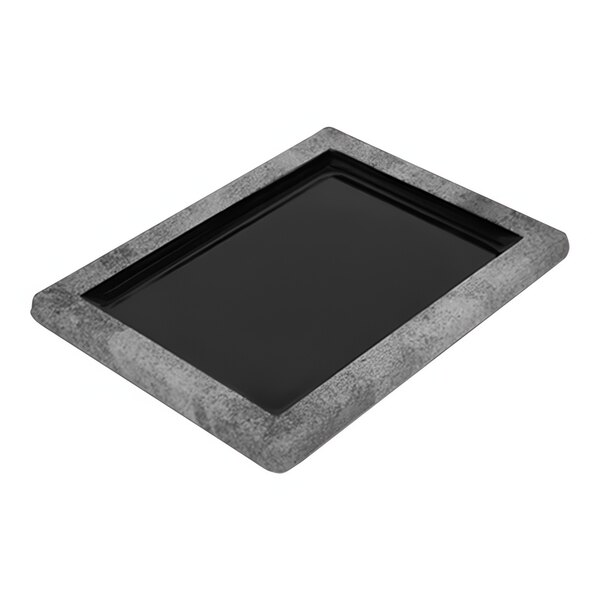 A black rectangular Dalebrook melamine tray with a gray border.