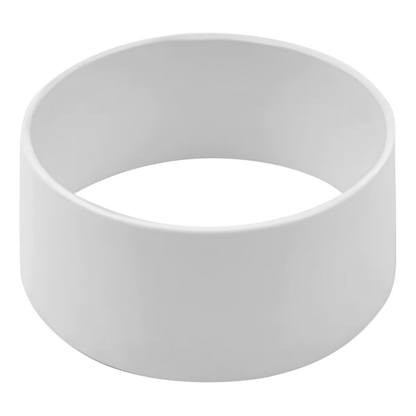 A white curved display riser with a white background.