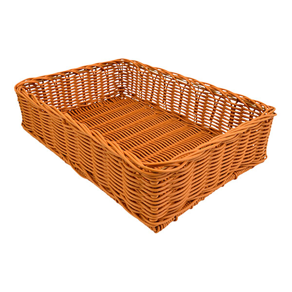 A rectangular brown Dalebrook wicker basket.