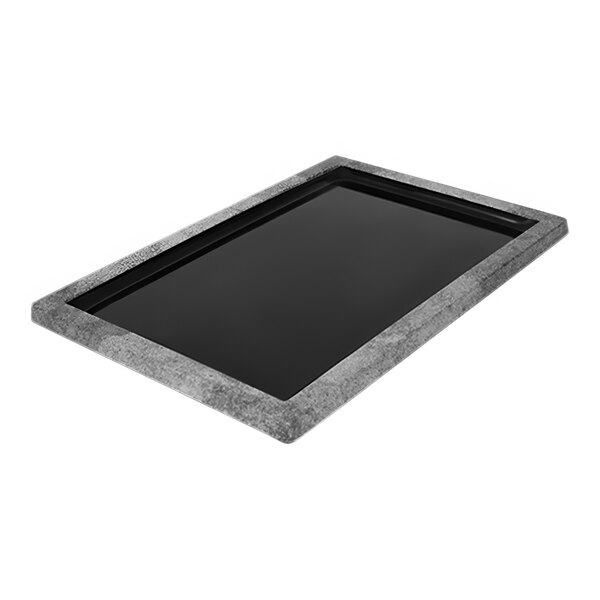 A Dalebrook black melamine rectangular tray with a gray border.