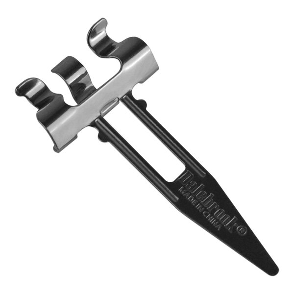 A black and silver metal Dalebrook by BausherHepp harp clip.