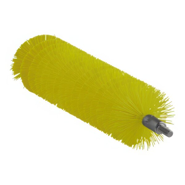 A yellow Vikan tube brush head with long bristles.