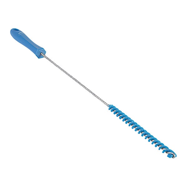 A blue Vikan tube brush with a long handle.