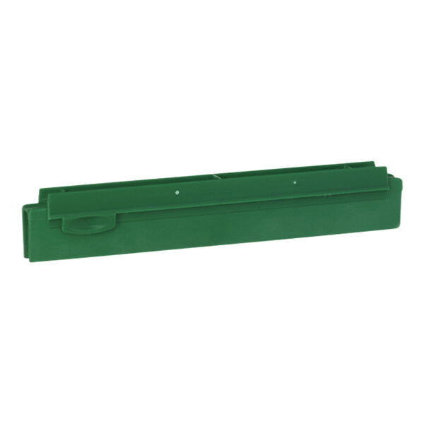 A green plastic box with a green Vikan squeegee blade inside.