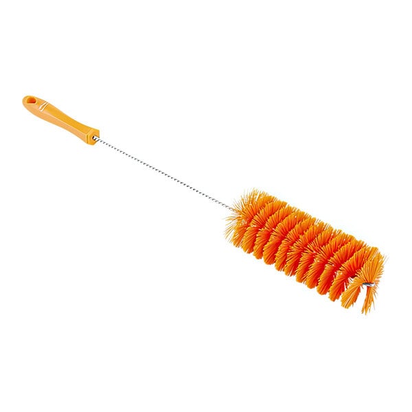 An orange Vikan tube brush with a handle.