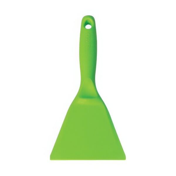 A Vikan lime green polypropylene hand scraper with a handle.