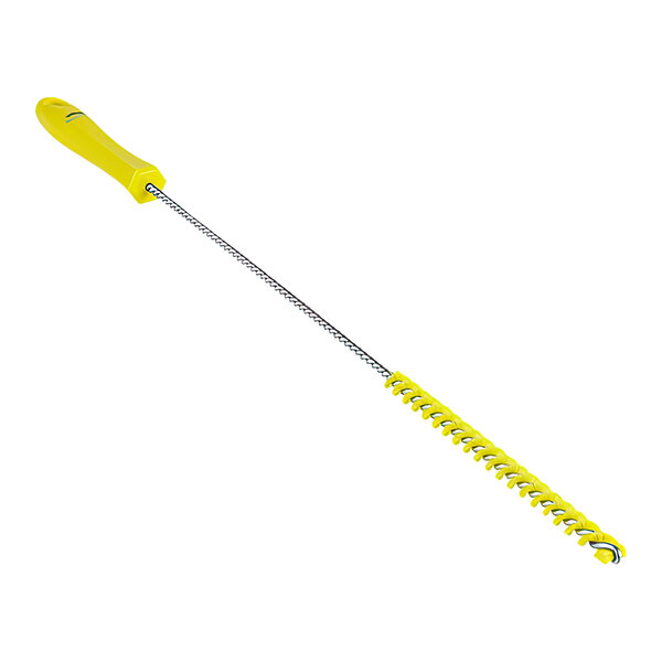 A yellow Vikan tube brush with a long handle.