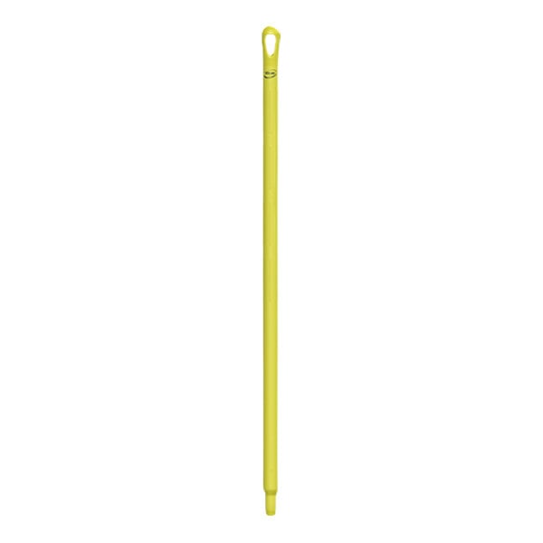 A yellow plastic Vikan Ultra-Hygienic handle with a hole in the end.