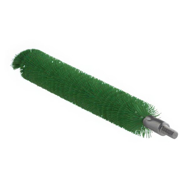 A Vikan green tube brush head with long green bristles on a white background.