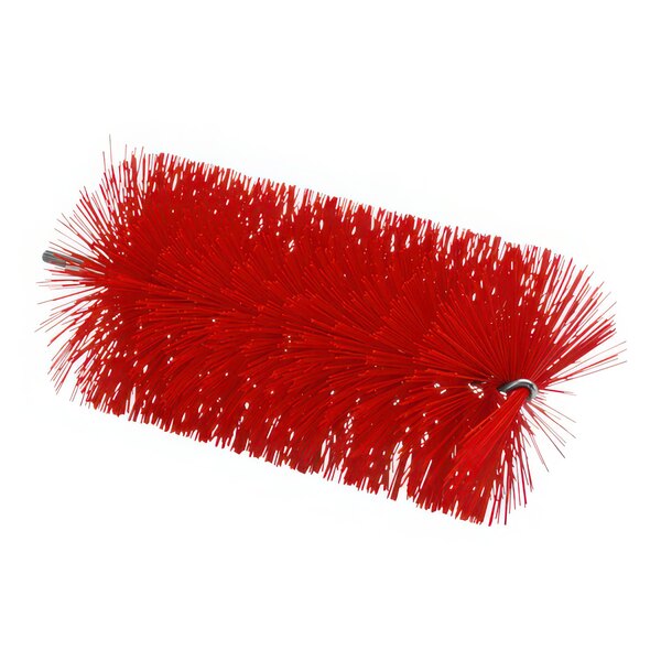 A Vikan red tube brush head with long bristles.