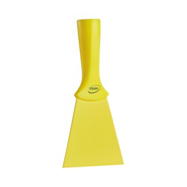 A yellow Vikan nylon scraper with a black handle.