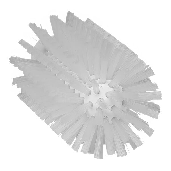 A white round Vikan tube brush head with stiff bristles.