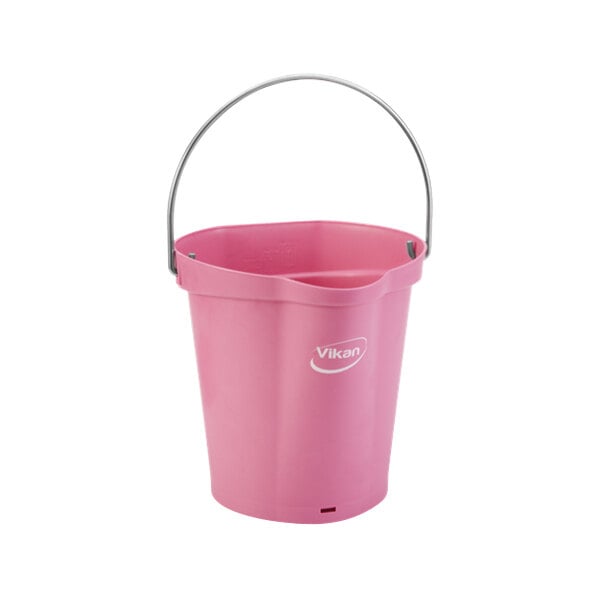 A pink Vikan bucket with a handle.