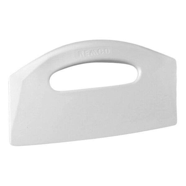 A white polypropylene bench scraper with a white handle.