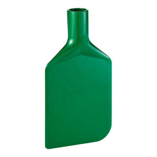 A green plastic paddle scraper blade.