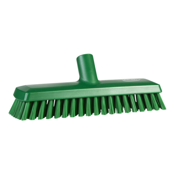 A green Vikan deck scrub head with medium bristles.