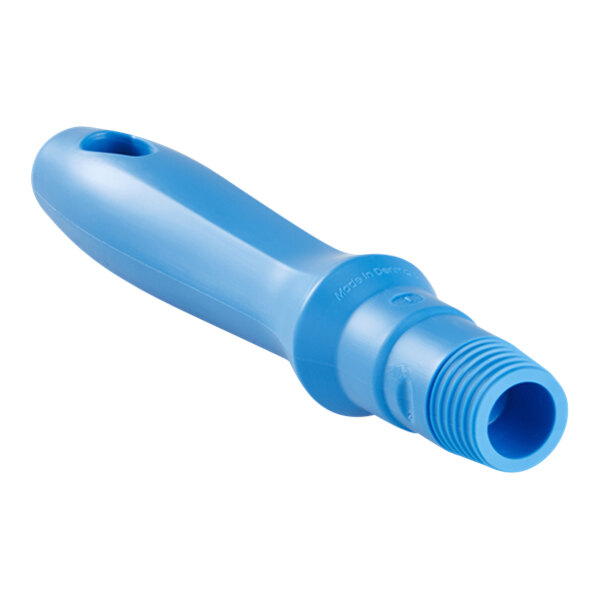 A close-up of a blue threaded polypropylene handle.