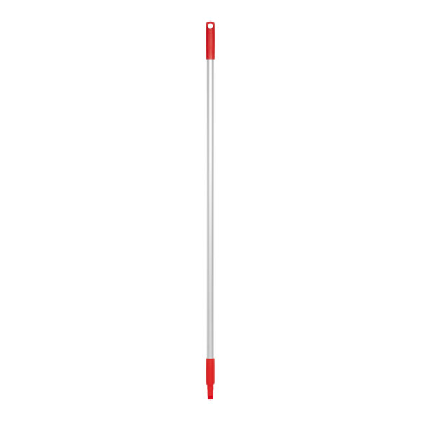 A long silver and red Vikan threaded aluminum handle.
