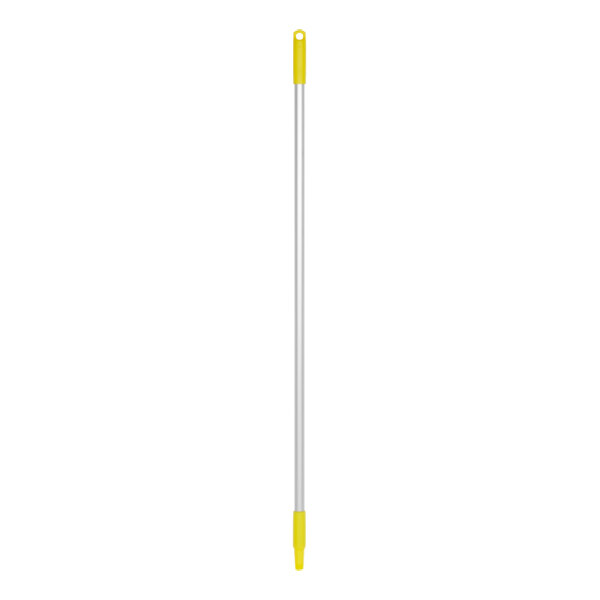 A yellow and silver Vikan aluminum broom handle.
