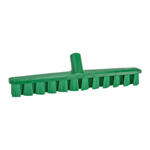 A green Vikan deck brush head with stiff bristles.