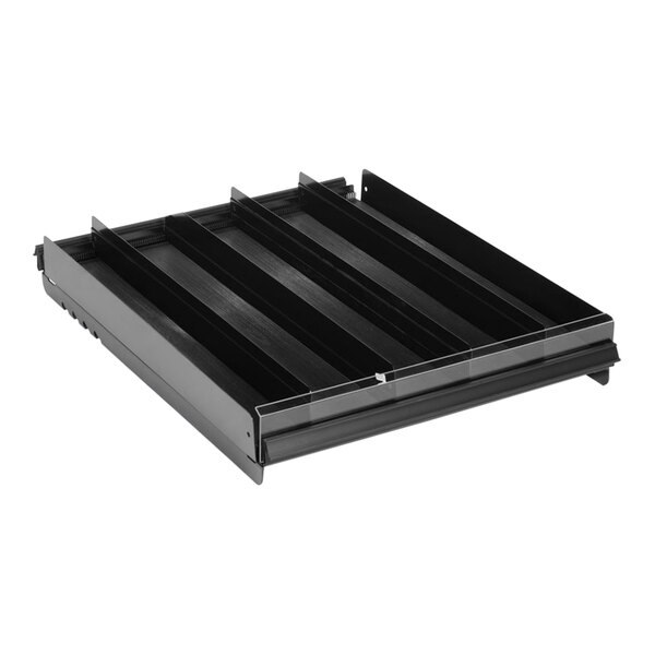 A black metal tray for B-O-F Corporation VersaRack beer shelving.