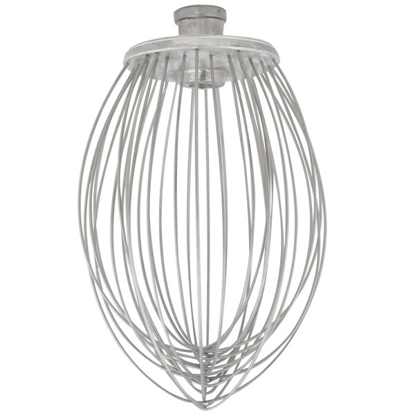 A Hobart stainless steel wire whisk with a metal handle.