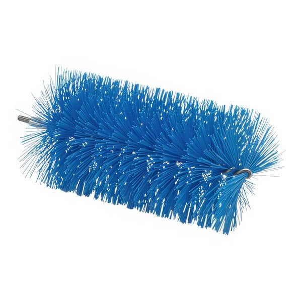 A blue Vikan tube brush head with long bristles.