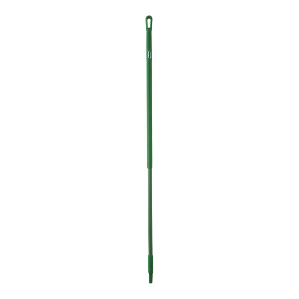 A green Vikan threaded fiberglass handle.