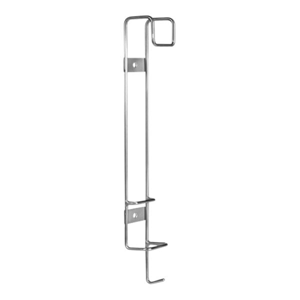 A metal object with a hook and a white background.
