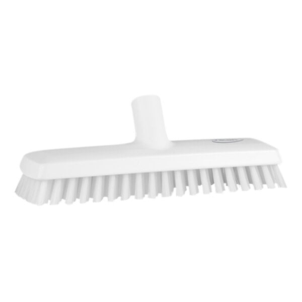 A white Vikan deck scrub head with extra stiff bristles.