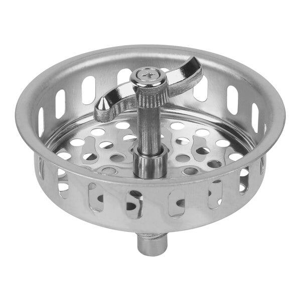 A Dearborn stainless steel sink basket strainer with a handle.