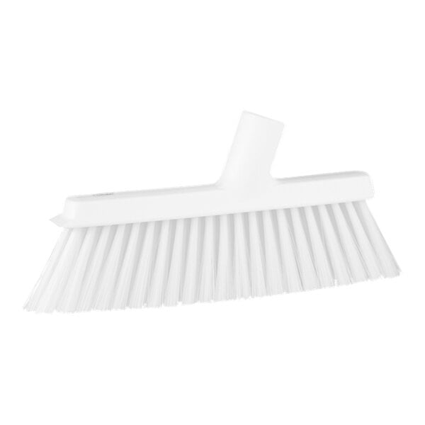 A white Vikan angled dustpan broom head with medium bristles.