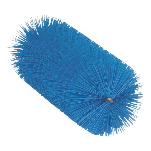 A blue Vikan tube brush head with long bristles.