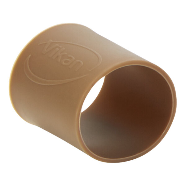 A brown tube of Vikan brown rubber bands with a logo.