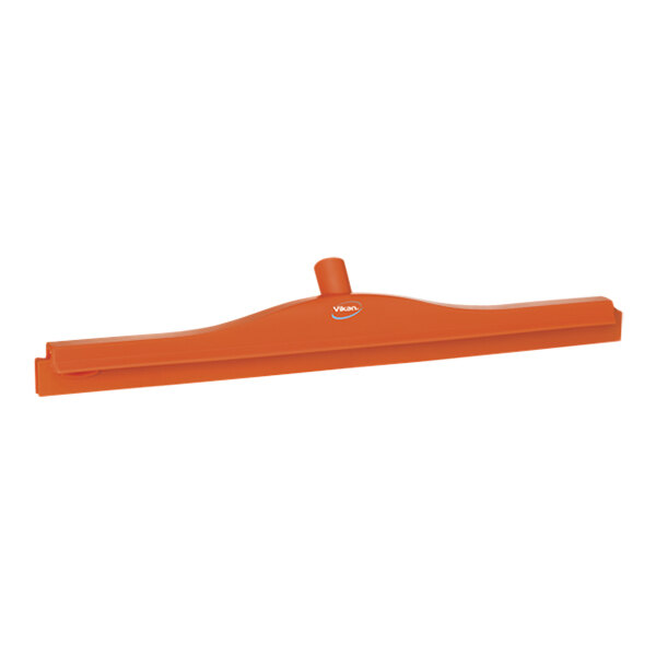 An orange Vikan floor squeegee with a plastic frame.