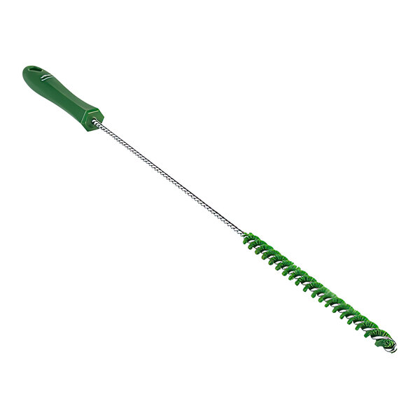 A green Vikan tube brush with a long handle.