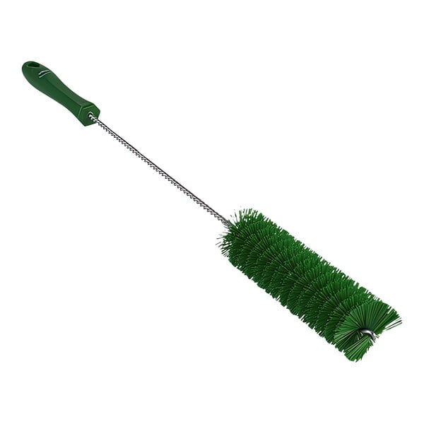 A green Vikan tube brush with a long handle.