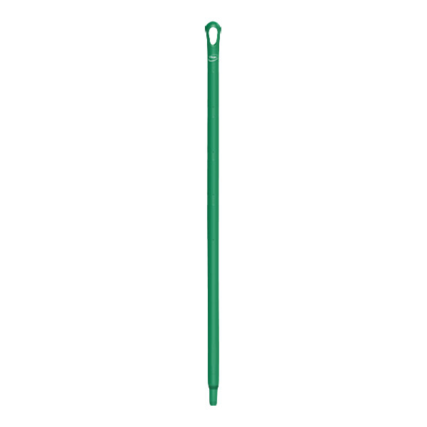 A green Vikan Ultra-Hygienic broom handle with a white top.