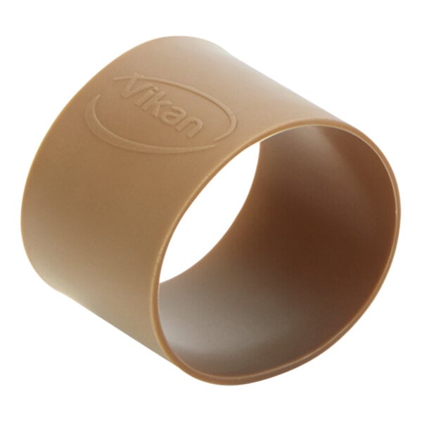 A brown rubber ring with a logo on it.