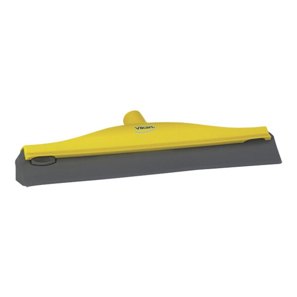 A yellow Vikan single blade rubber squeegee with a yellow plastic frame.